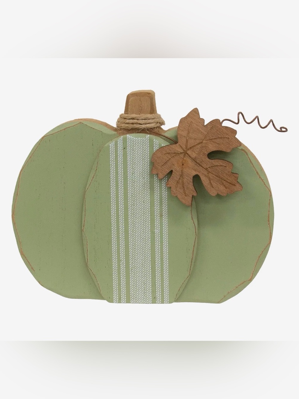 Decorative Wooden Pumpkin Plaque - Sage Green with Striped Center—New